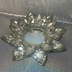 Large crystal candle holder lotus flower shiny sparkly silver mirrored luxury